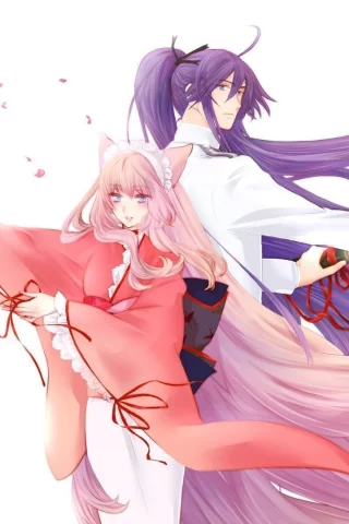 vocaloid, аниме, kamui gakupo, парень, вокалоид, сакура, весна, кимоно, девушка, оружие, megurine luka