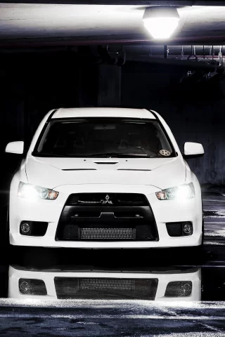 парковка, отражение, mitsubishi evo 10