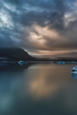 тучи, побережье, море, льдины