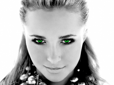 черно-белое, девушка, зеленые глаза
