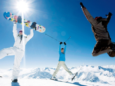 горы, люди, спорт, доска, радость, эмоции, лыжи, снег