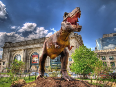 скульптура, динозавр, здание