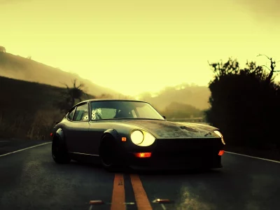 фары, datsun 260z, горы, дыры, простреленный, дорога