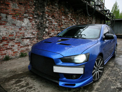 lancer, x, blue, mitsubishi