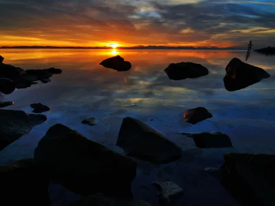 камни, вода, небо, природа, nature, закат, пейзаж, океан, облака, горизонт, солнце, гладь