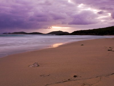 culebra island, пуэрто-рико, puerto rico, сиреневые, песок, вечер, пляж, тучи, закат, берег