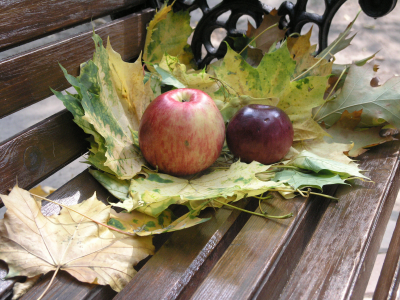 листья, осень, яблоки, еда