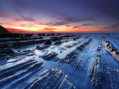 вода, скалы, небо, море, закат, камни