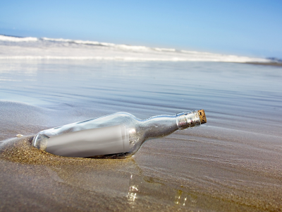 бутылка, записка, сообщение, песок, берег, бумажка, море, послание
