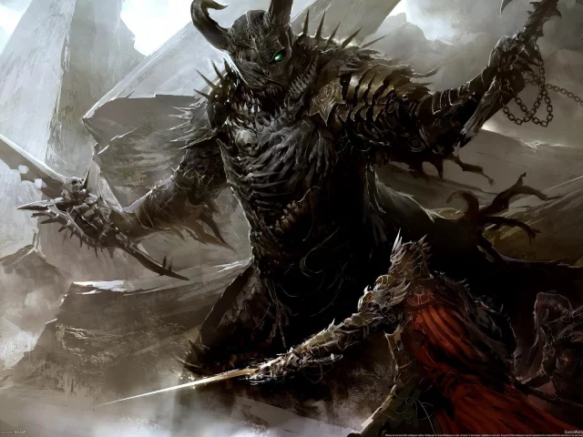 guild wars 2, шлем, бой, доспехи, плащ, рога, меч