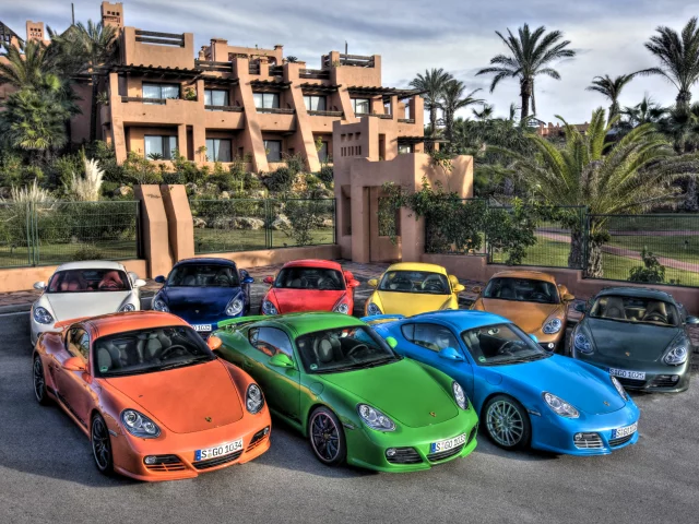 дом, пальмы, стоянка, porsche, вилла, разные, забор, цвета