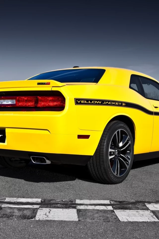 додж, 392, yellow jacket, muscle car, срт8, йелоу джекет, желтый, srt8, гоночная трасса, небо, мускул кар, вид сзади, dodge, челленжер, challenger