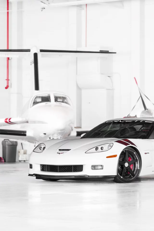 chevrolet, z06, передняя часть, 360 three sixty forged, corvette, шевроле, white, ангар, корвет