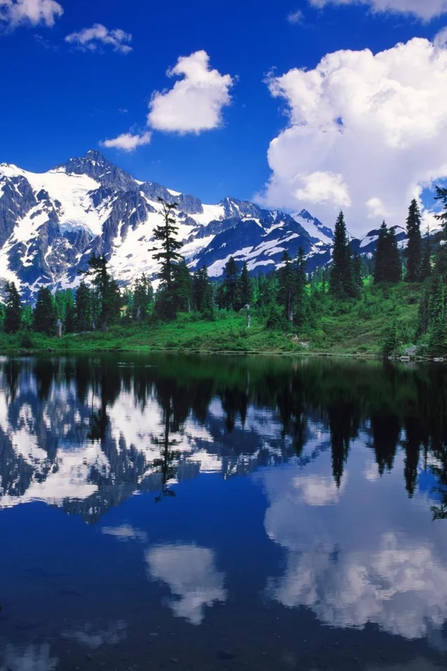 озеро, mount shuksan, лес, reflection, отражение, горы, природа