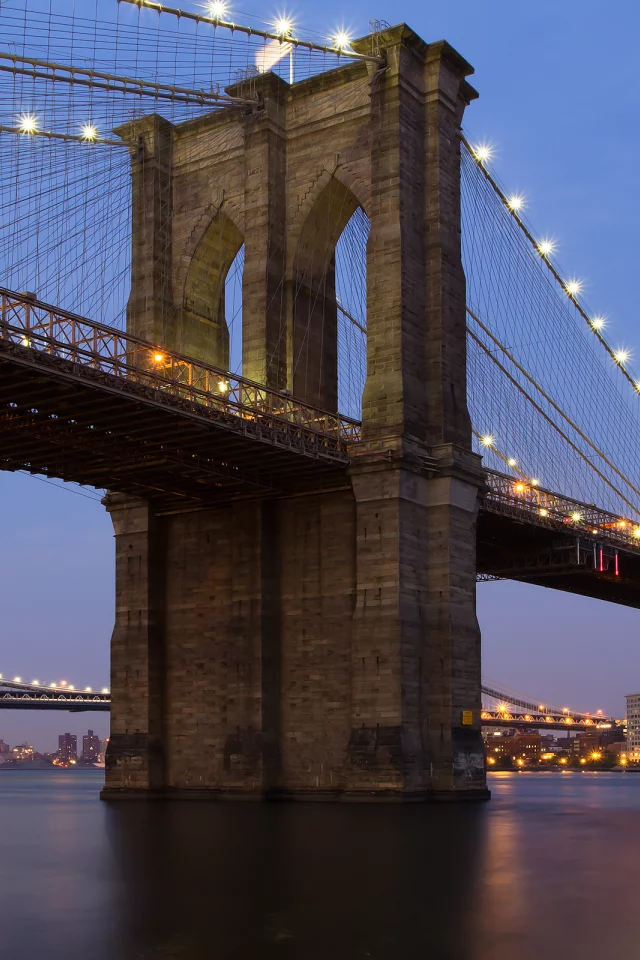 бруклин, вода, манхеттен, нью-йорк, бруклинский мост, мост, brooklyn bridge, new york, огни, manhattan