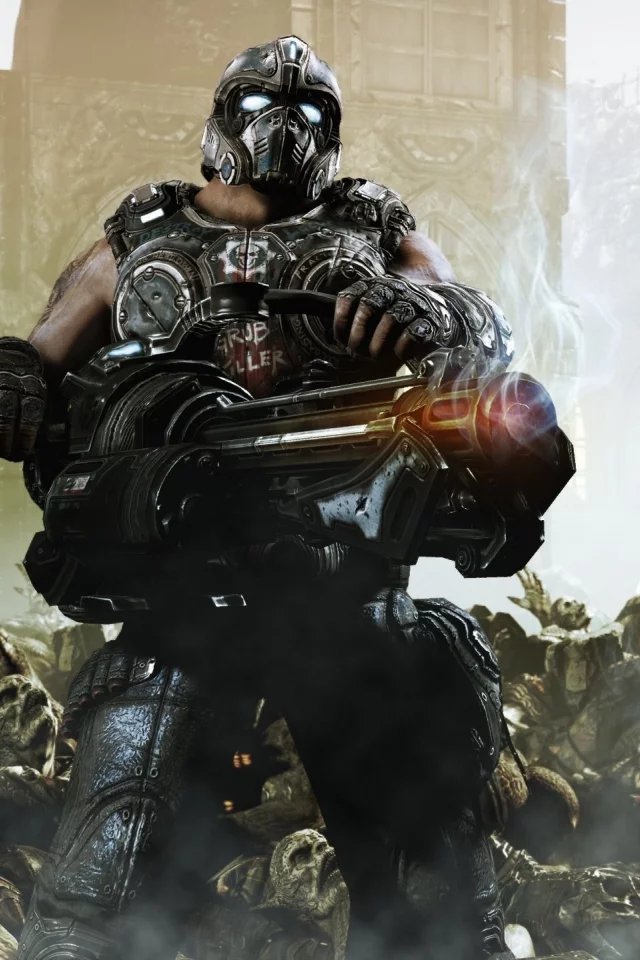 солдат, пулемёт, трупы, gears of war 3