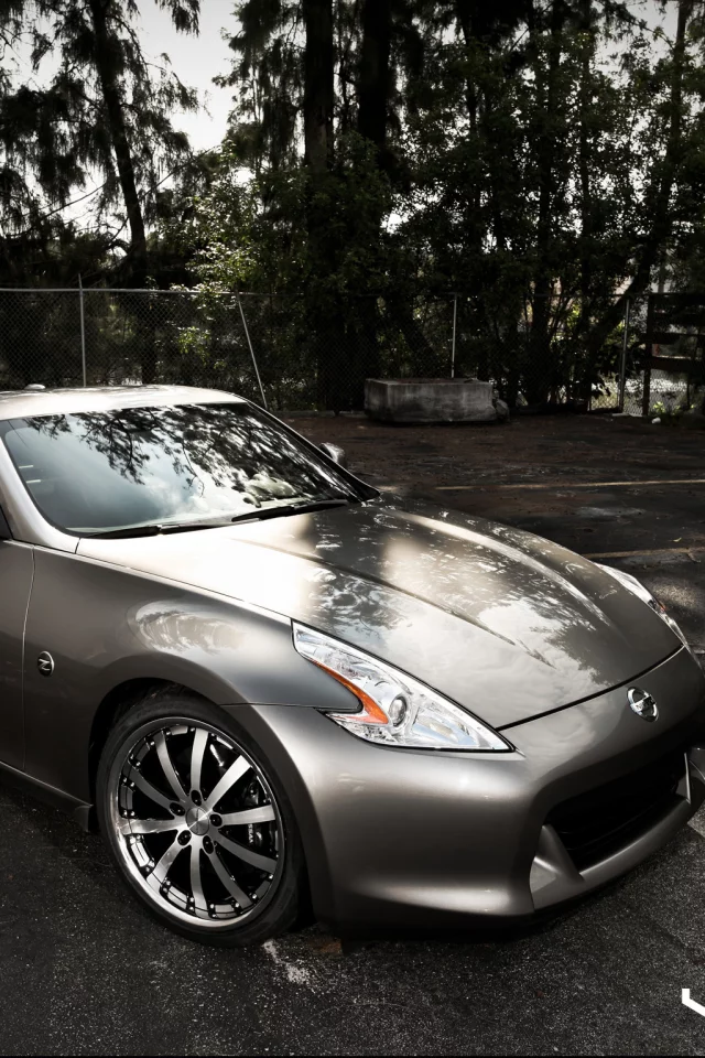 серебристый, nissan, двор, серый, диски, 370z