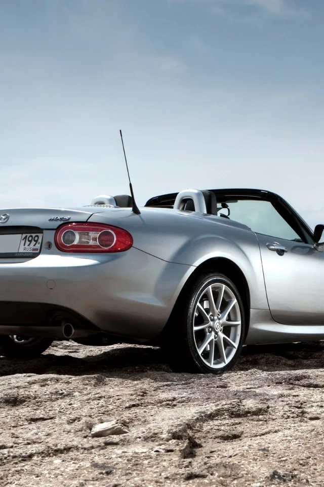 вода, mazda, скалистый берег, небо, roadster, мазда, mx-5, московский регион
