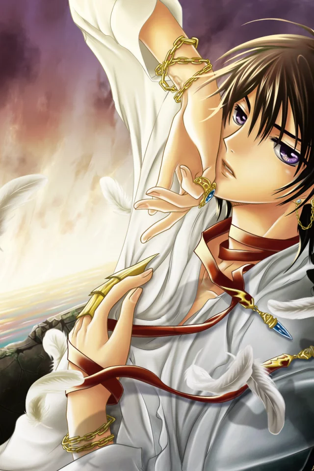 аниме, парень, code geass, море