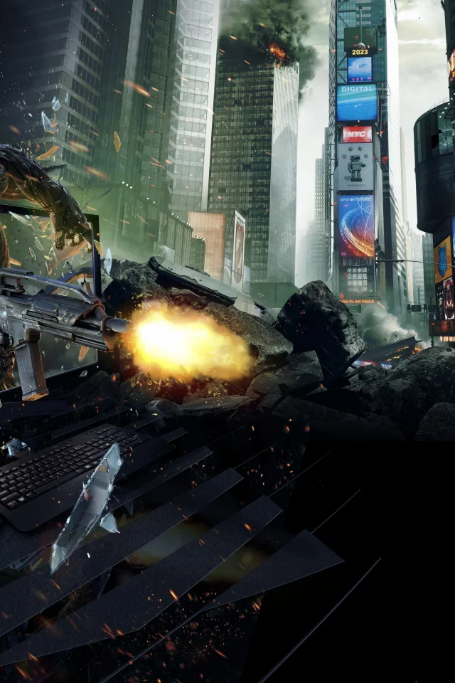кризис, монитор, очки 3d, crysis 2, нью йорк, город