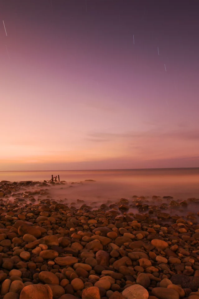 пляж, закат, камни, море