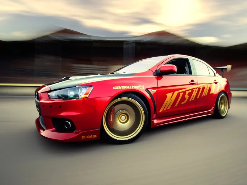 красный, mitsubishi, evo, скорость