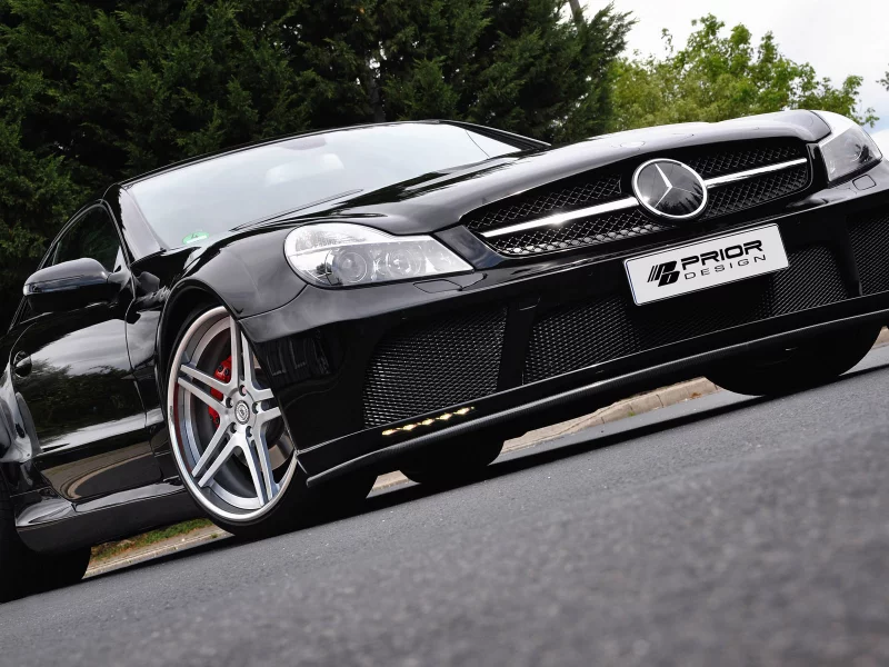деревья, prior design, mercedes-benz sl r230 black edition, tuning, 1920x1200, trees, car, asphalt, машина, асфальт