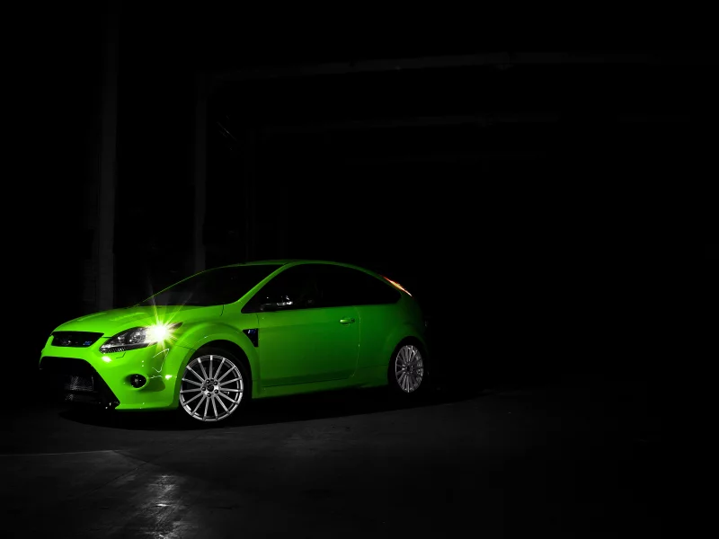 ford, focus rs, зеленый, темнота
