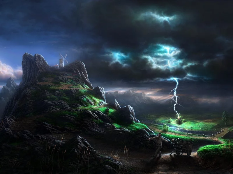 мельница, fel-x, гроза, ночь