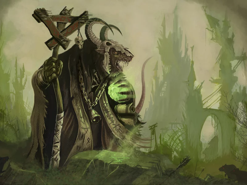 маг, скейвен, посох, колокольчик, warhammer, пасть, цепь, рога, шлем, свиток, крыса, город, fb