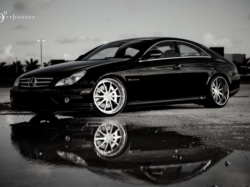 мерседес, black, mercedes, чёрный, отражение, 360 three sixty forged, лужа