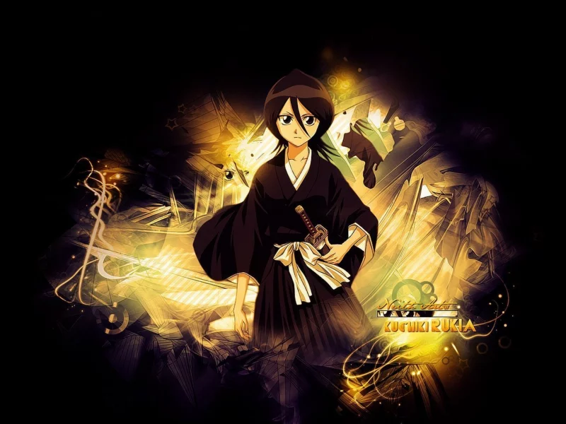 блич, rukia kuchiki, синигами, арт, меч, кимоно, дзанпакто, girl, bleach, рукия кучики, черный фон, девушка