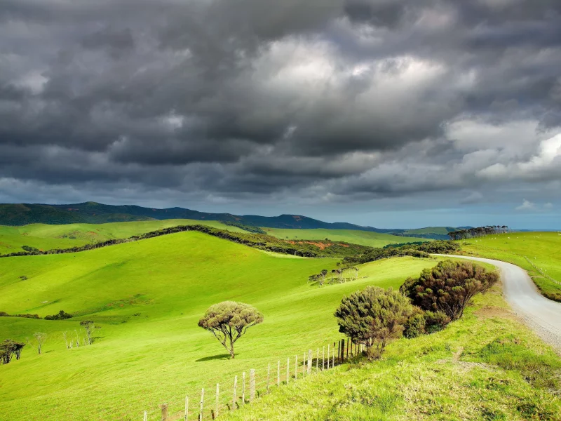 долина, пейзаж, thundercloud, тучи, деревья, горы, грозовые, valley, дорога, простор