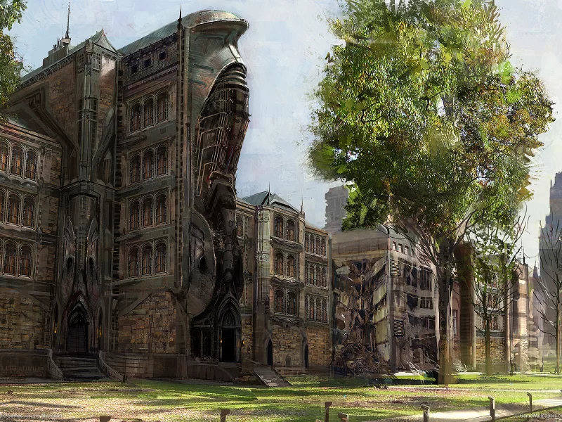 gears of war, город, арт, здания, дерево