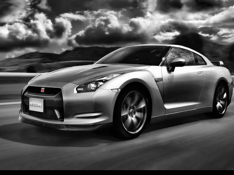 black and white, nissan, gtr