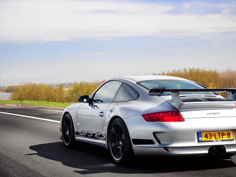 трасса, авто, облака, porsche, 997, лес, спорткар, скорость, деревья, порше, дорога, gt3 rs, небо