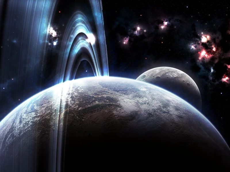 атмосфера, nebula, кольца, луна, кратеры, планета