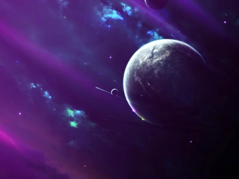 spaceships, туманность, звезды, nebula, планета, cпутники