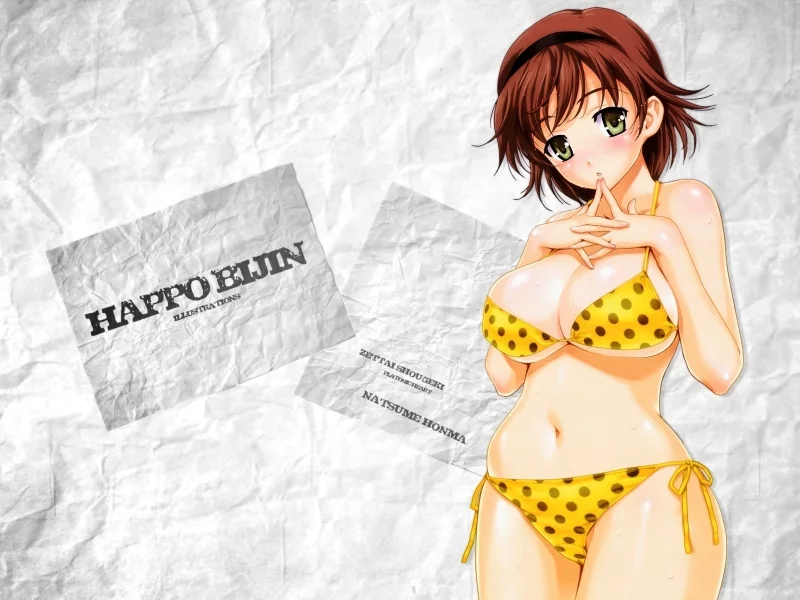 бумага, взгляд, купальник, natsume honma, текстура, zettai shougeki, девушка, фон