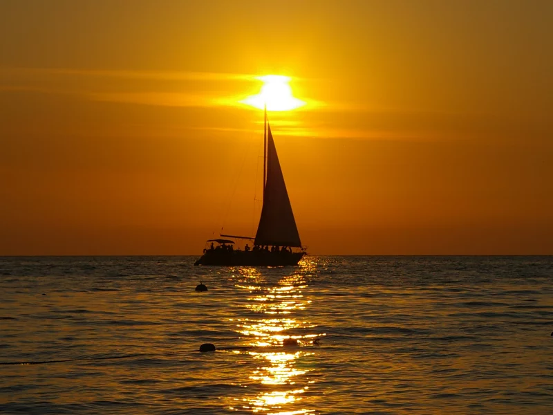 яхта, рыбалка, море, парус, закат