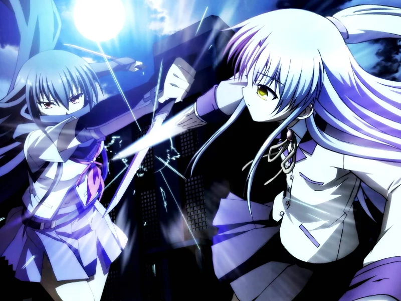angel beats!, tenshi, kanade, меч, драка