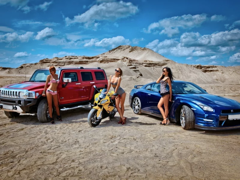 hummer, girl, nissan gt-r