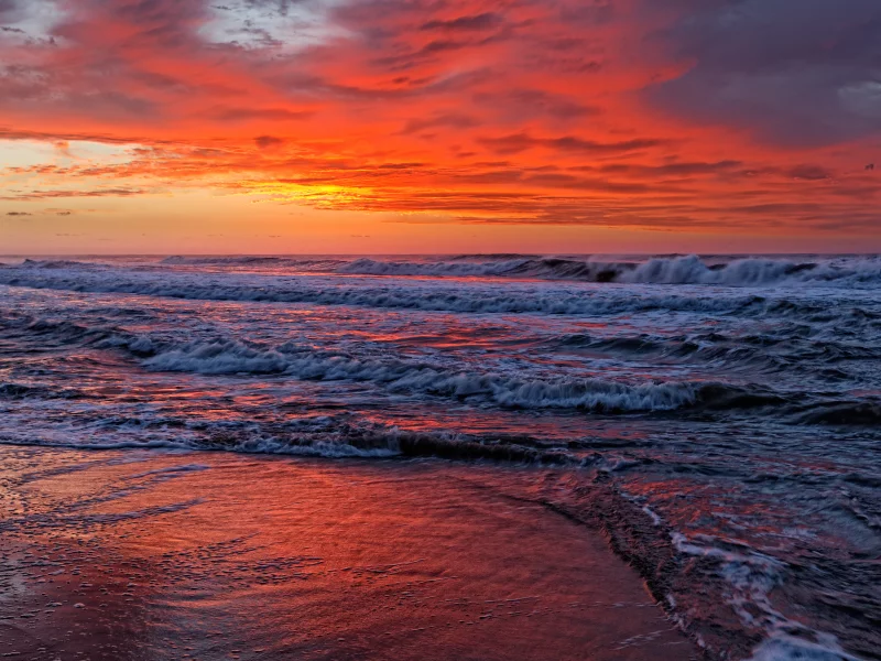 закат, море, волны