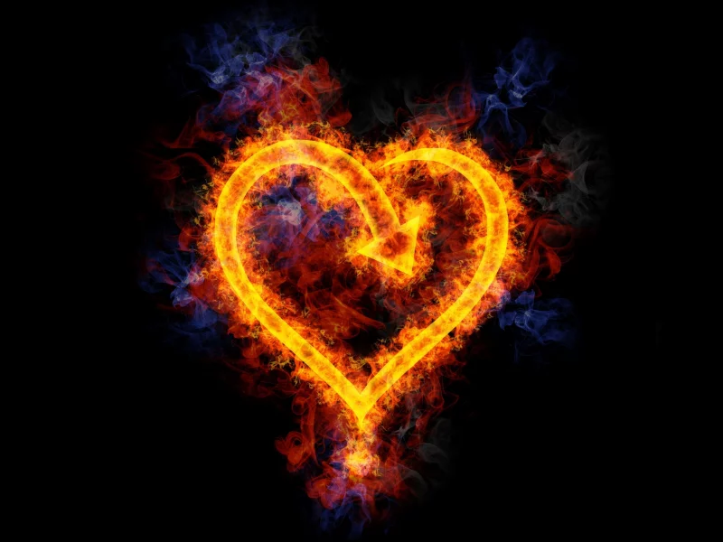 сердце, фон, чёрный, flame heart, огонь