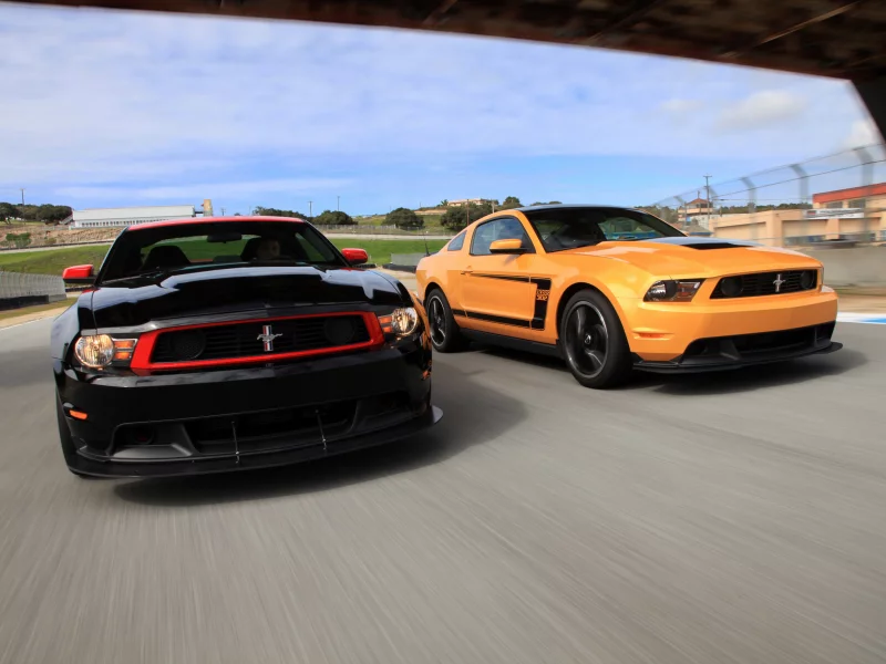 форд, boss 302, ford, mustang, трек, чёрный, мустанг, оранжевый, black, speed, orange, скорость