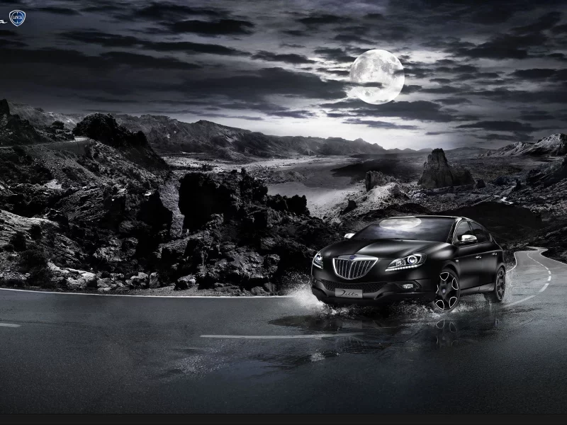 lancia, италия, м, луна, lancia delta, горы, монохром дорога