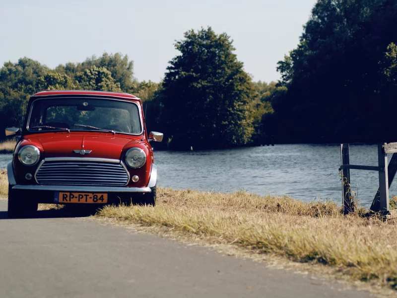 mini, день, трава, cooper, мини, купер, дорога, речка