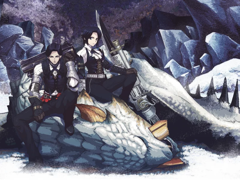 monster hunter, монстр, девушка, парень, добыча, anime
