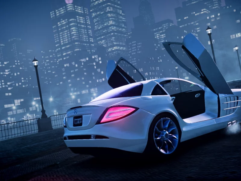 gta 4, ночь, машина, туман, mersedes slr