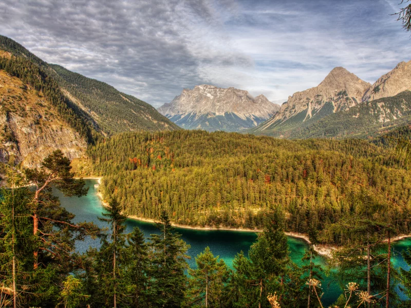 лес, река, горы, hdr